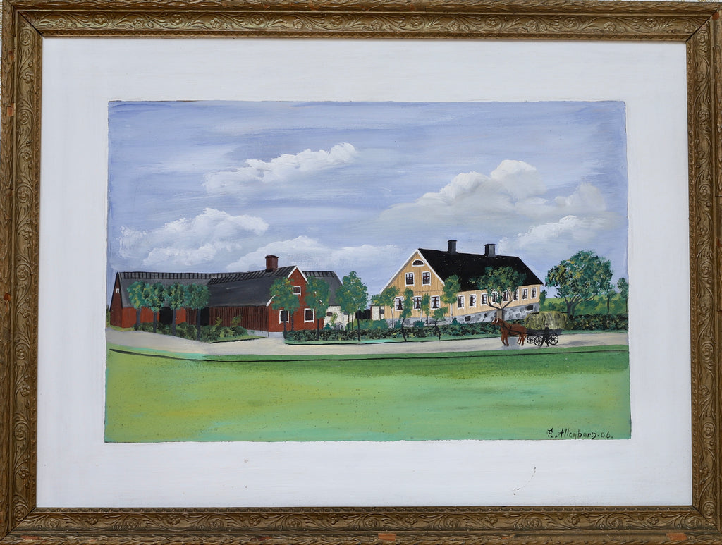 Original Antique Farmhouse Oil Painting from Sweden 1906