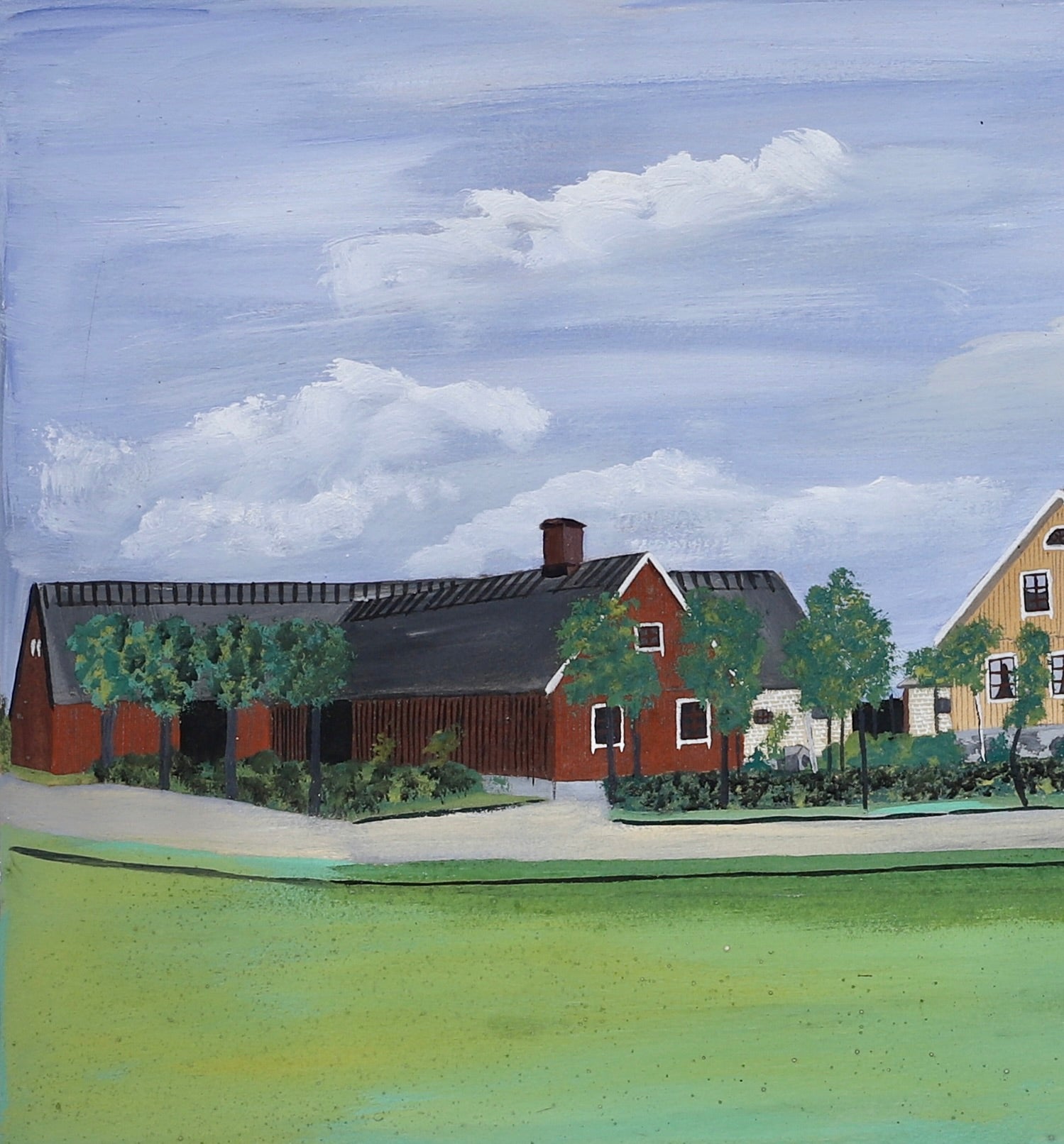 Original Antique Farmhouse Oil Painting from Sweden 1906