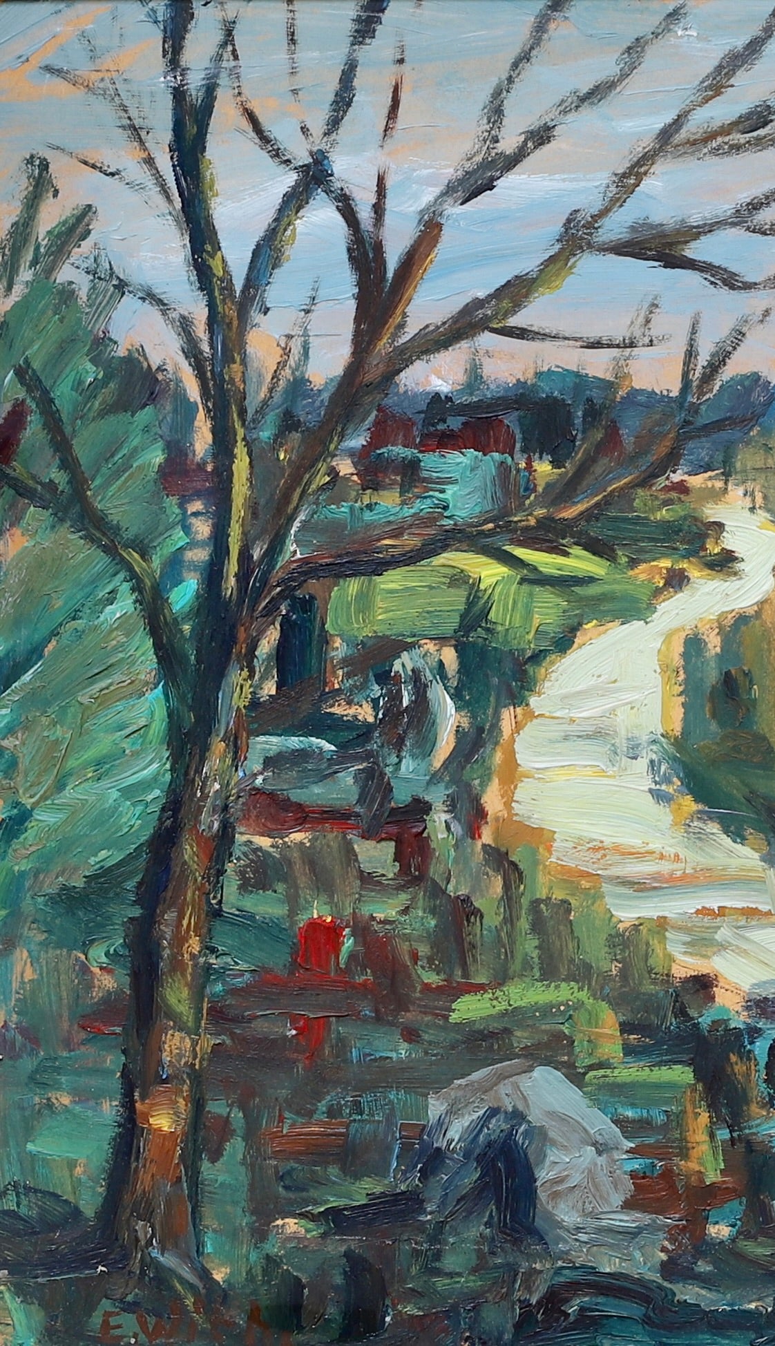 Colorful Mid Century Original Vintage Oil Painting from Sweden