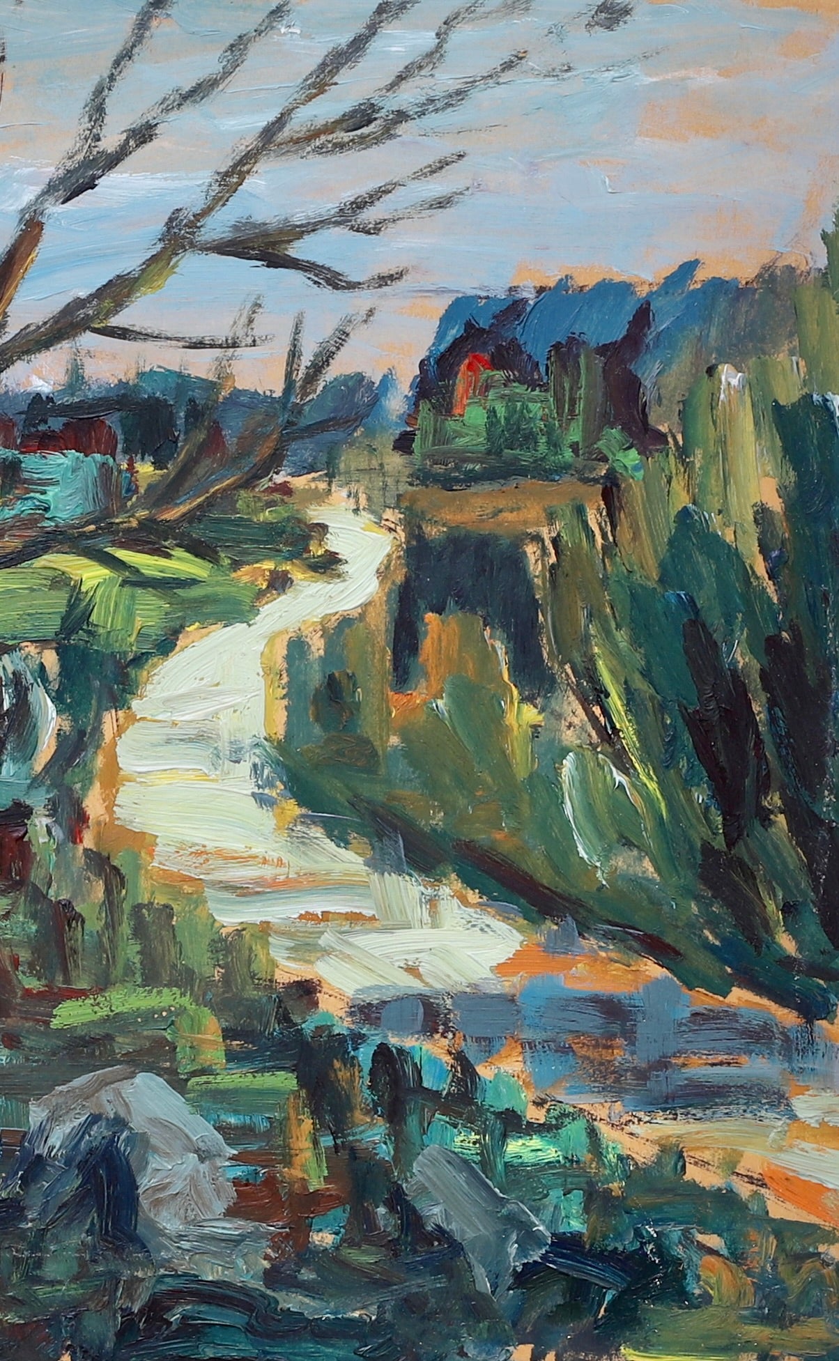 Colorful Mid Century Original Vintage Oil Painting from Sweden