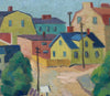 Swedish Vintage Village Scene Oil Painting From Sweden