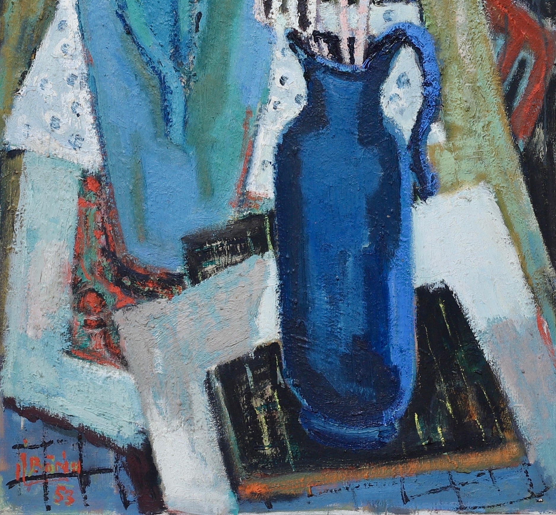 Vintage Mid Century Interior Oil Painting From Sweden by J Bören