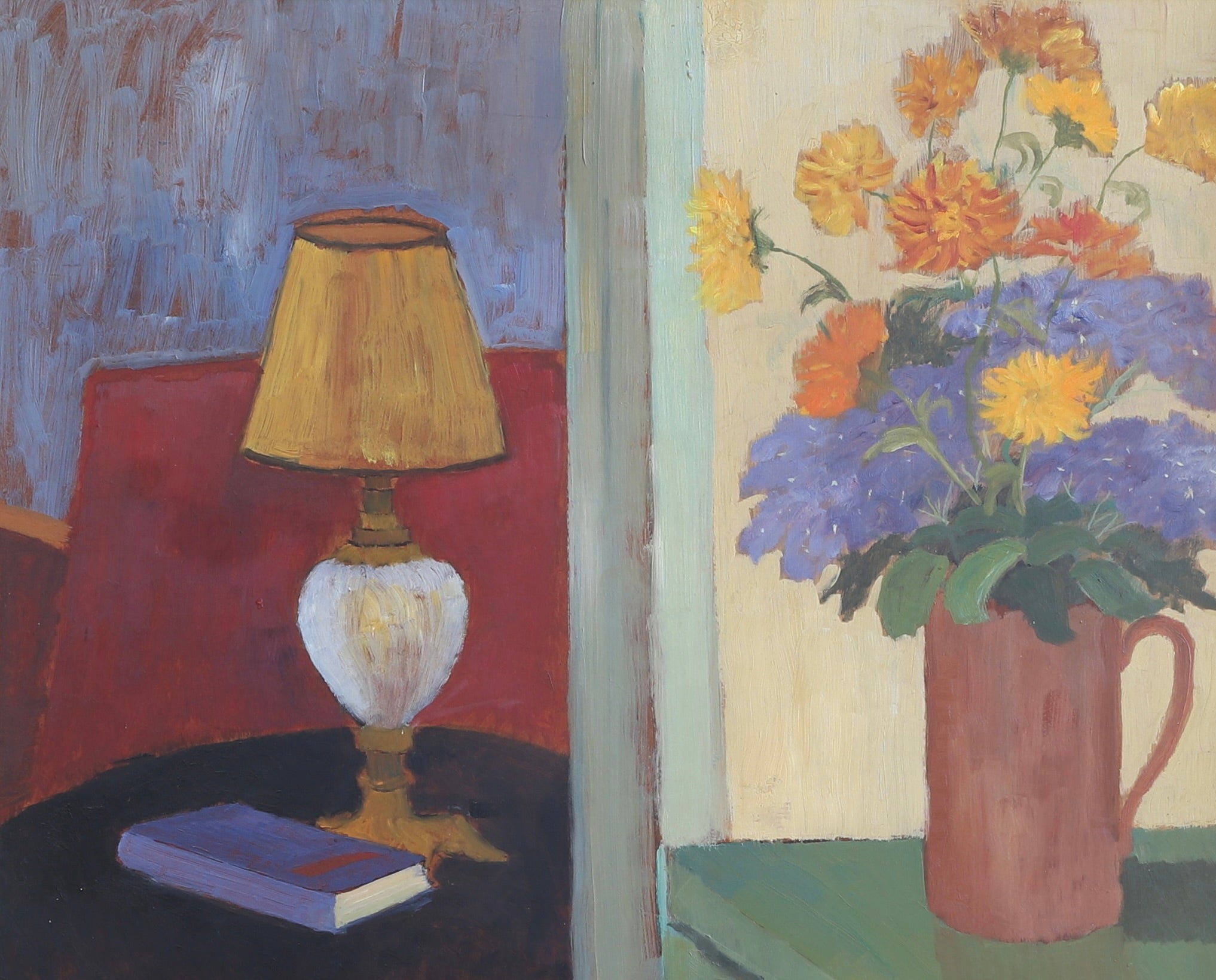 Vintage Mid Century Interior Oil Painting From Sweden 1952