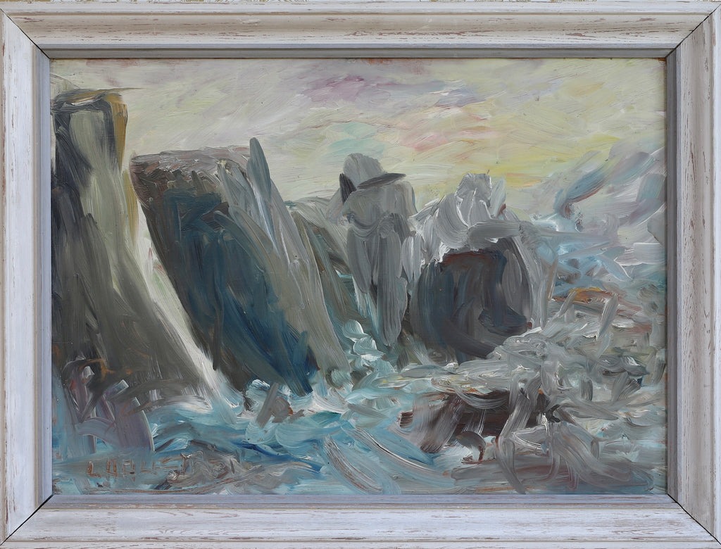 Vintage Art Mid Century Original Coastal Oil Painting From Sweden