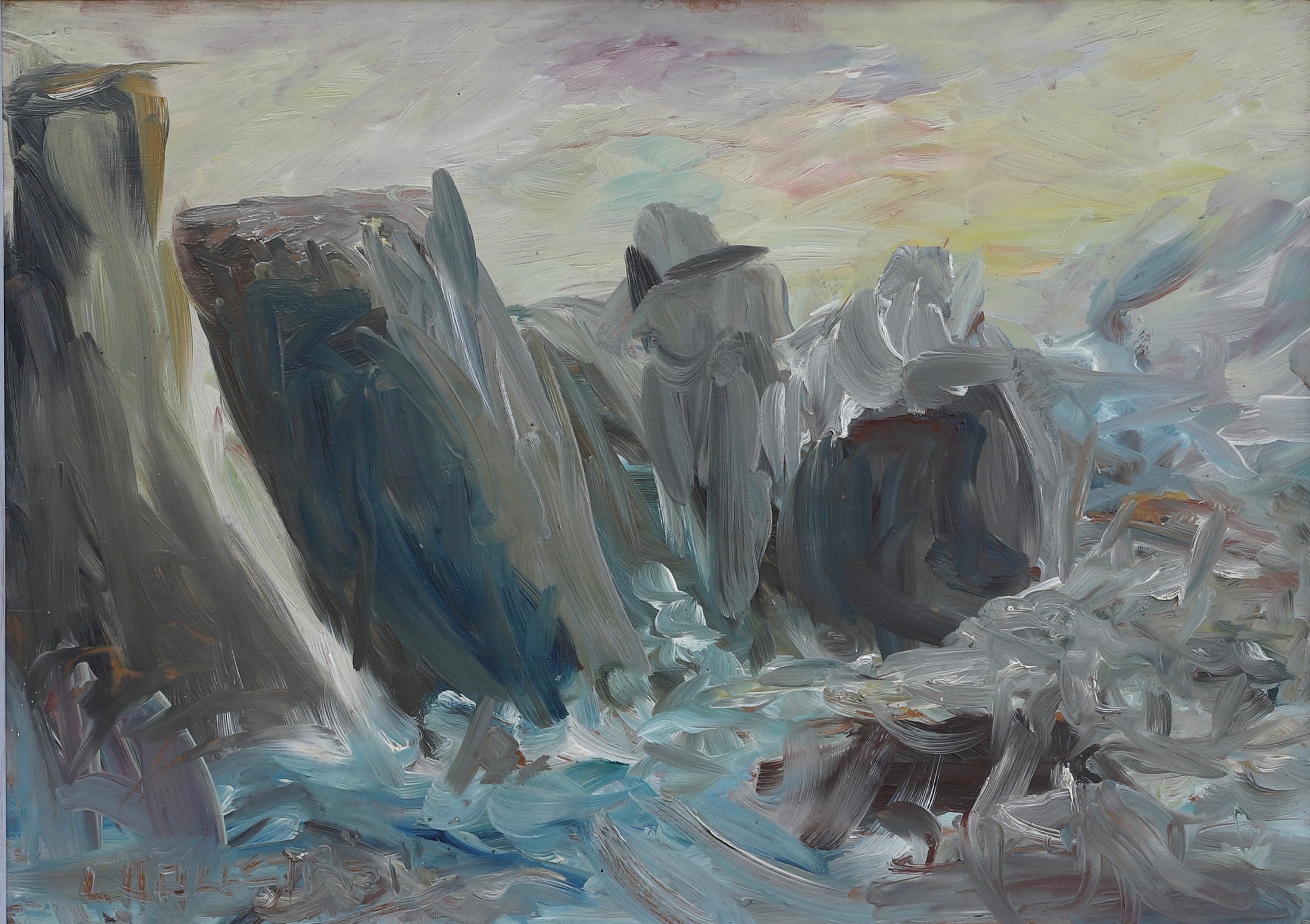 Vintage Art Mid Century Original Coastal Oil Painting From Sweden