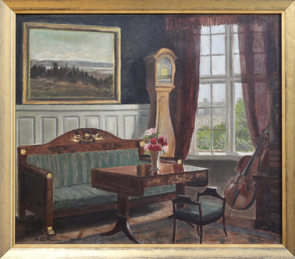 Vintage Art Room Original Interior Oil Painting from Sweden