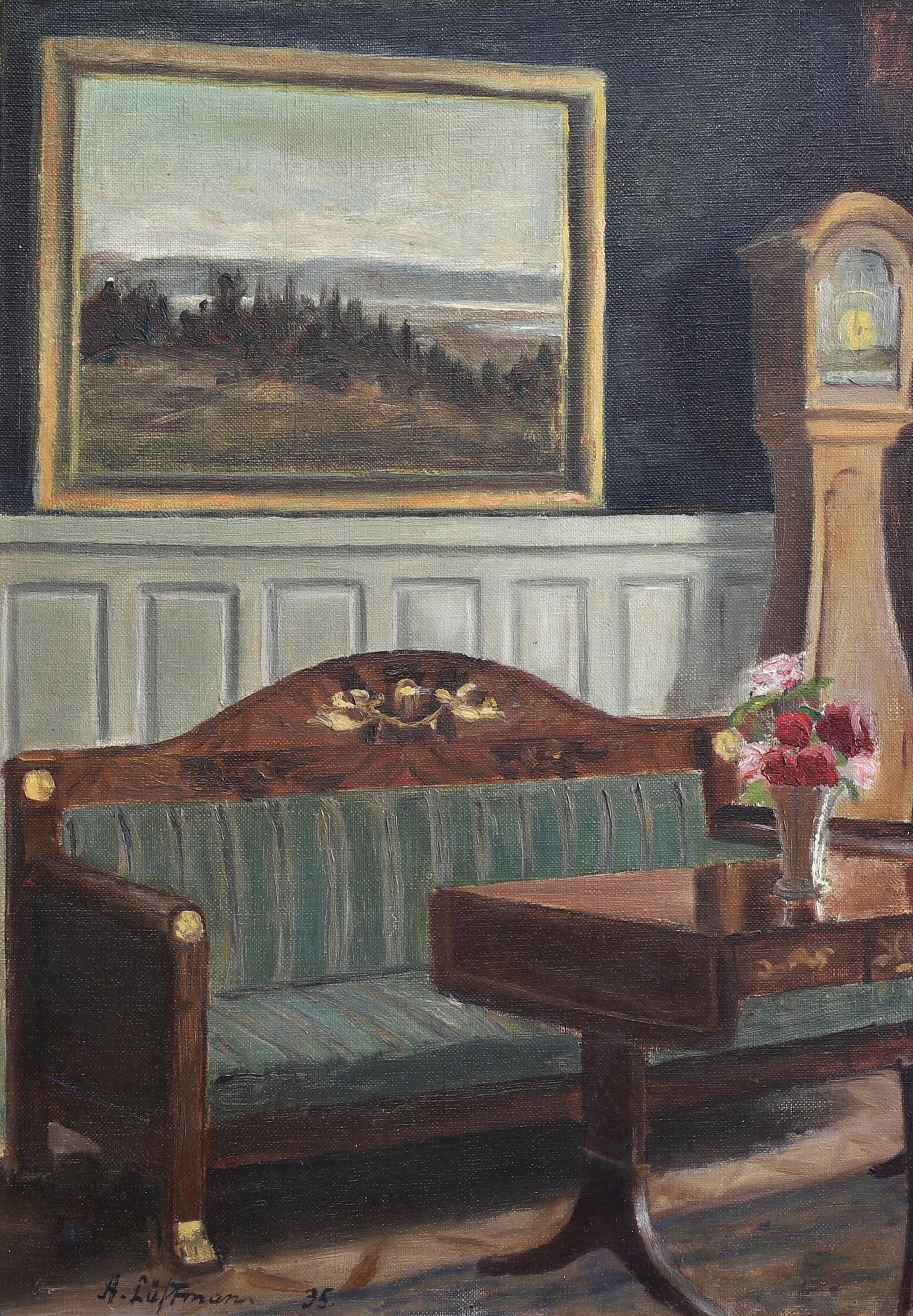 Vintage Art Room Original Interior Oil Painting from Sweden