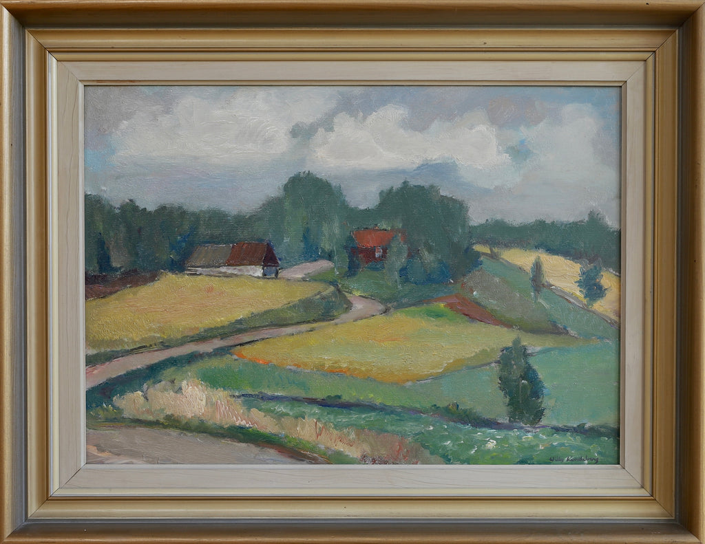 Mid Century Original Vintage Farmhouse Oil Painting from Sweden