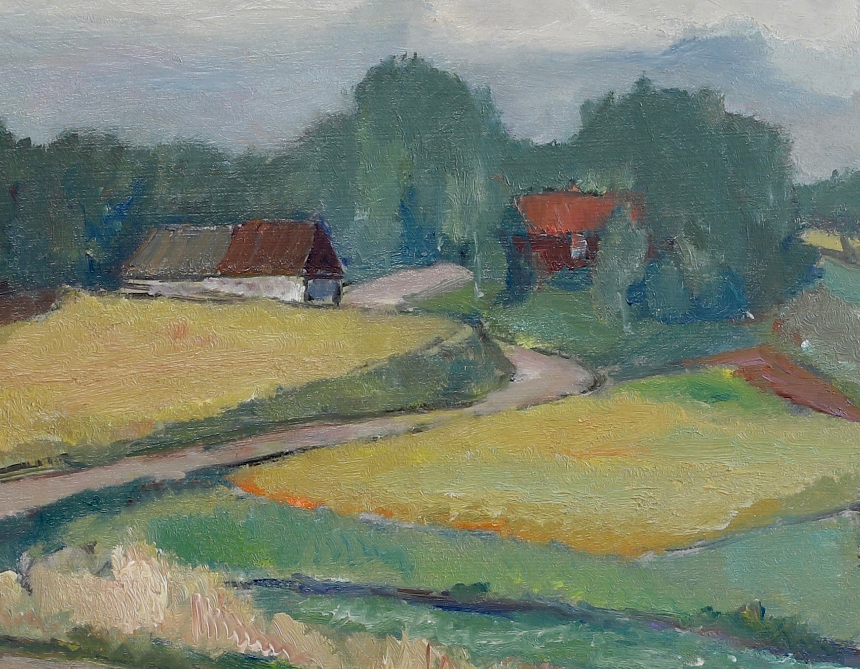 Mid Century Original Vintage Farmhouse Oil Painting from Sweden