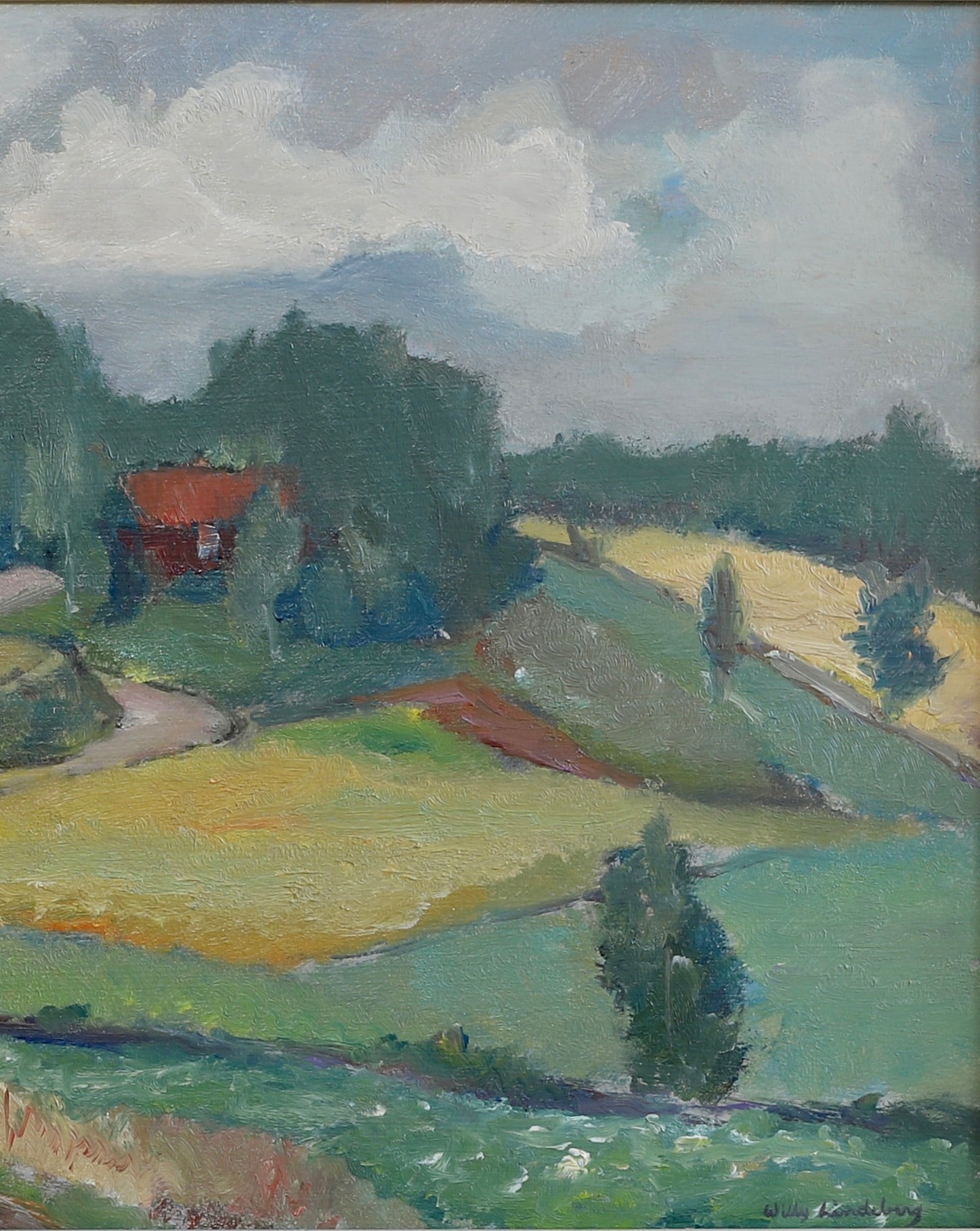 Mid Century Original Vintage Farmhouse Oil Painting from Sweden