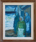 Load image into Gallery viewer, Mid Century Harbor Scene Original Vintage Oil Painting from Sweden
