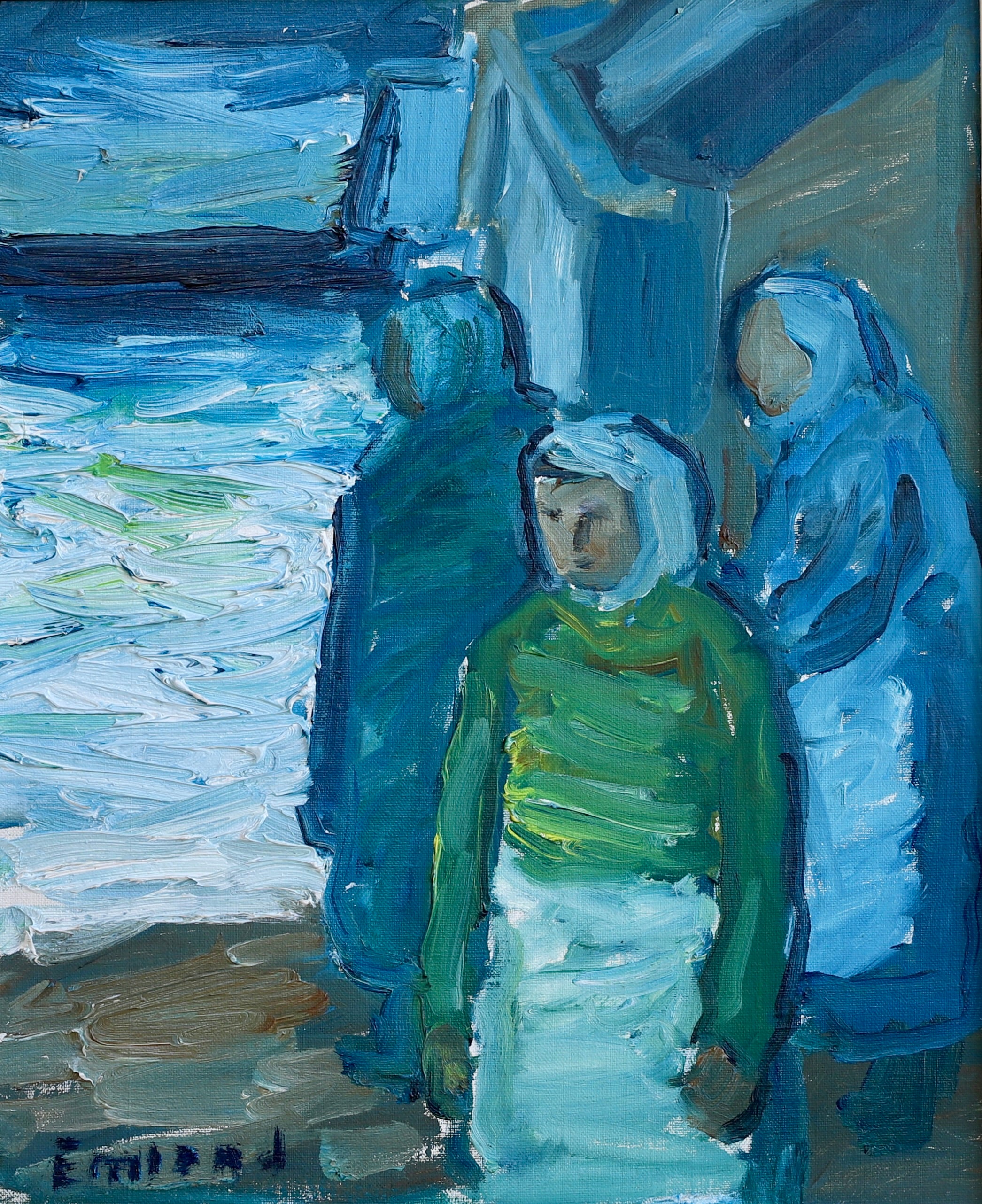 Mid Century Harbor Scene Original Vintage Oil Painting from Sweden