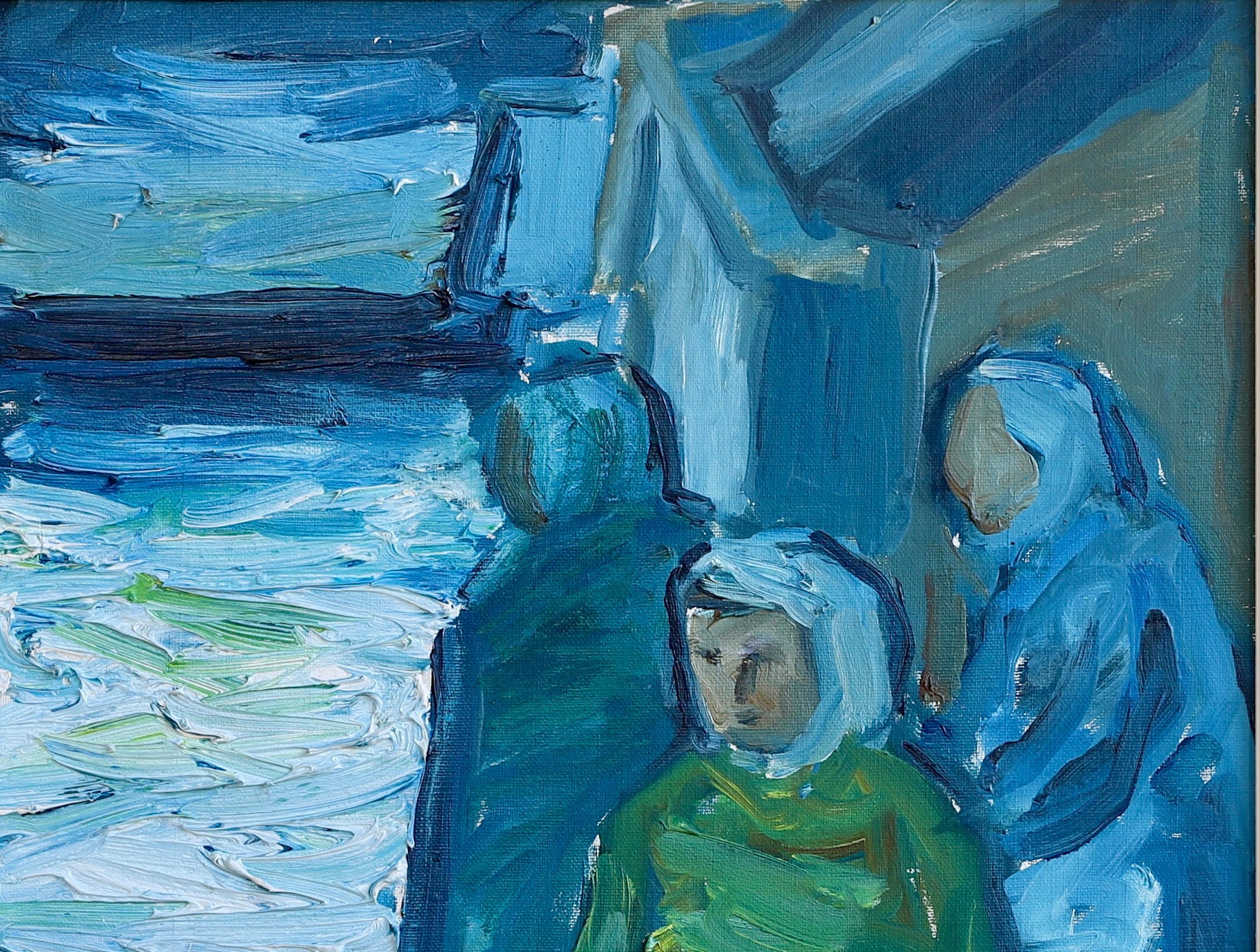Mid Century Harbor Scene Original Vintage Oil Painting from Sweden
