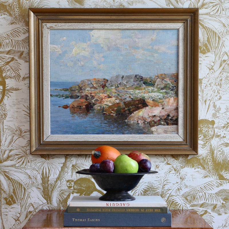 Mid Century Original Coastal Oil Painting From Sweden