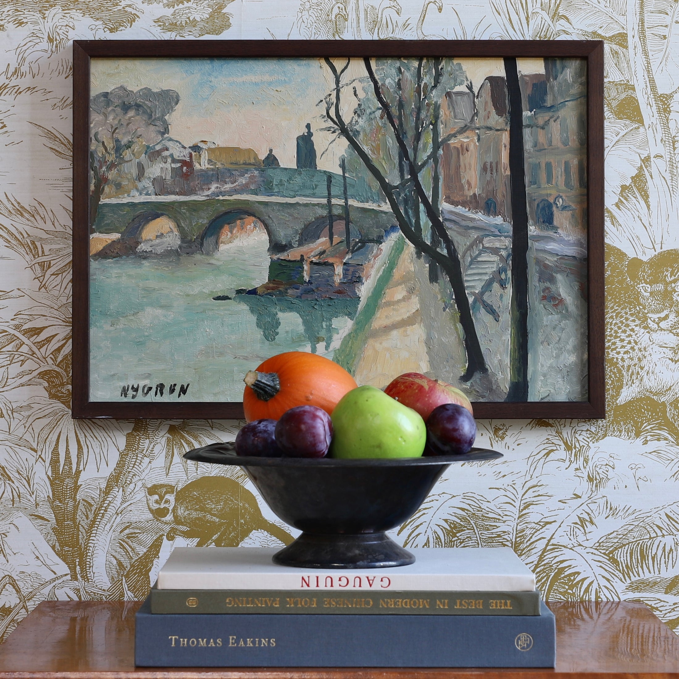 Vintage Art Original Cityscape Oil Painting From Sweden