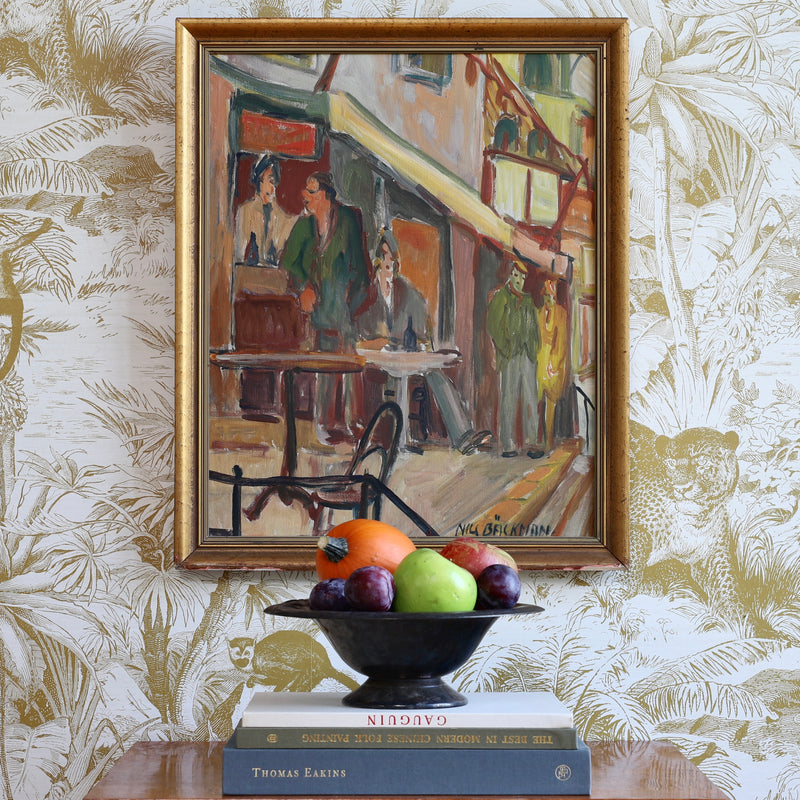 Vintage Art Room Cafe Oil Painting From Sweden