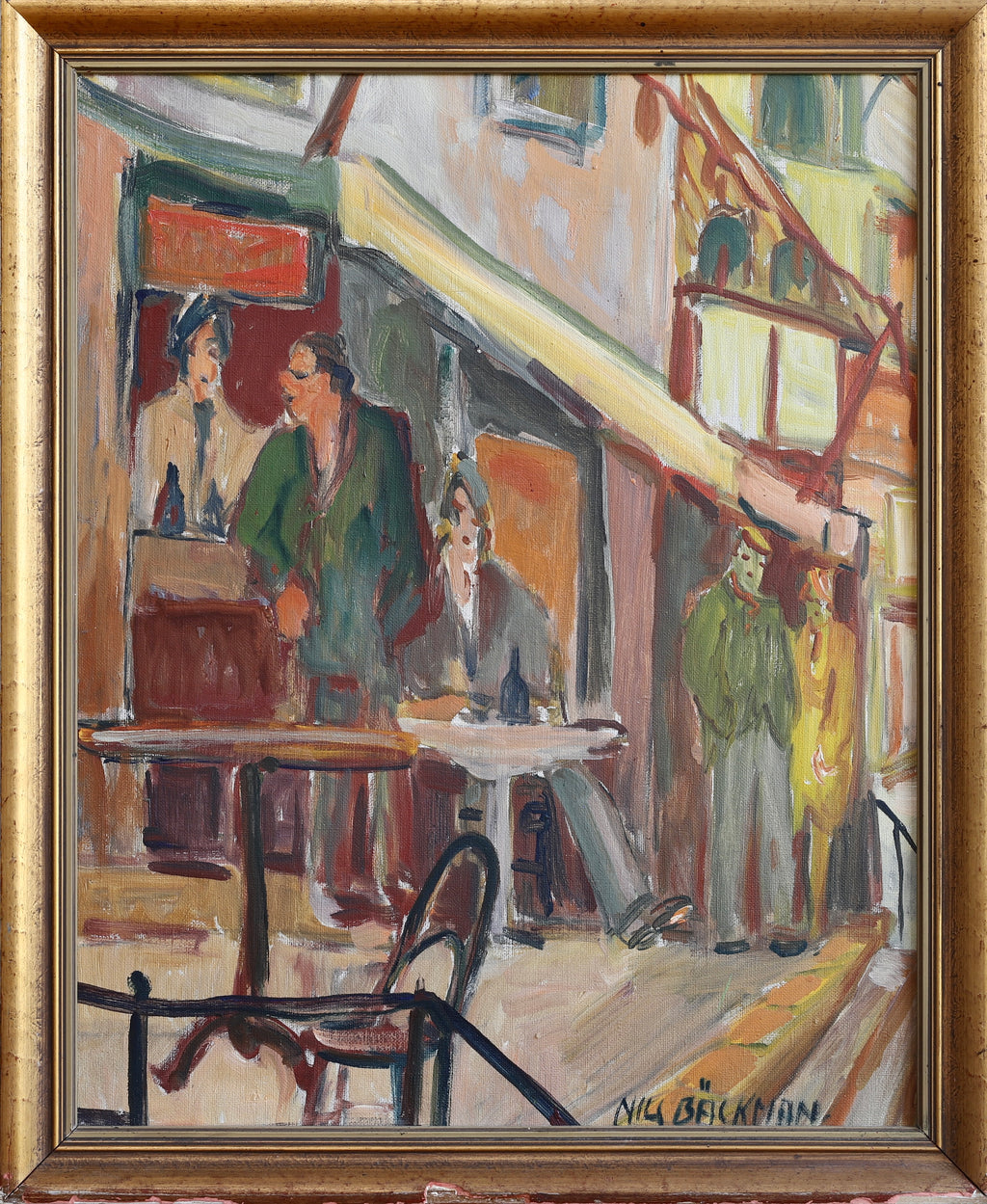 Vintage Art Room Cafe Oil Painting From Sweden