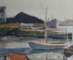 Mid Century Harbor Oil Painting from Sweden By G Isaksson