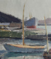 Mid Century Harbor Oil Painting from Sweden By G Isaksson