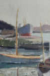 Mid Century Harbor Oil Painting from Sweden By G Isaksson