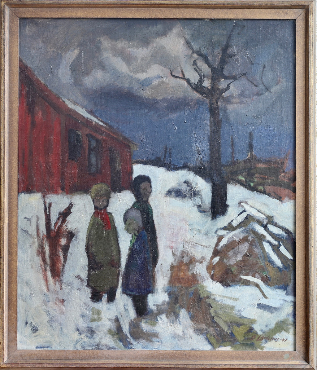 Mid Century Original Winterscape Oil Painting From Sweden