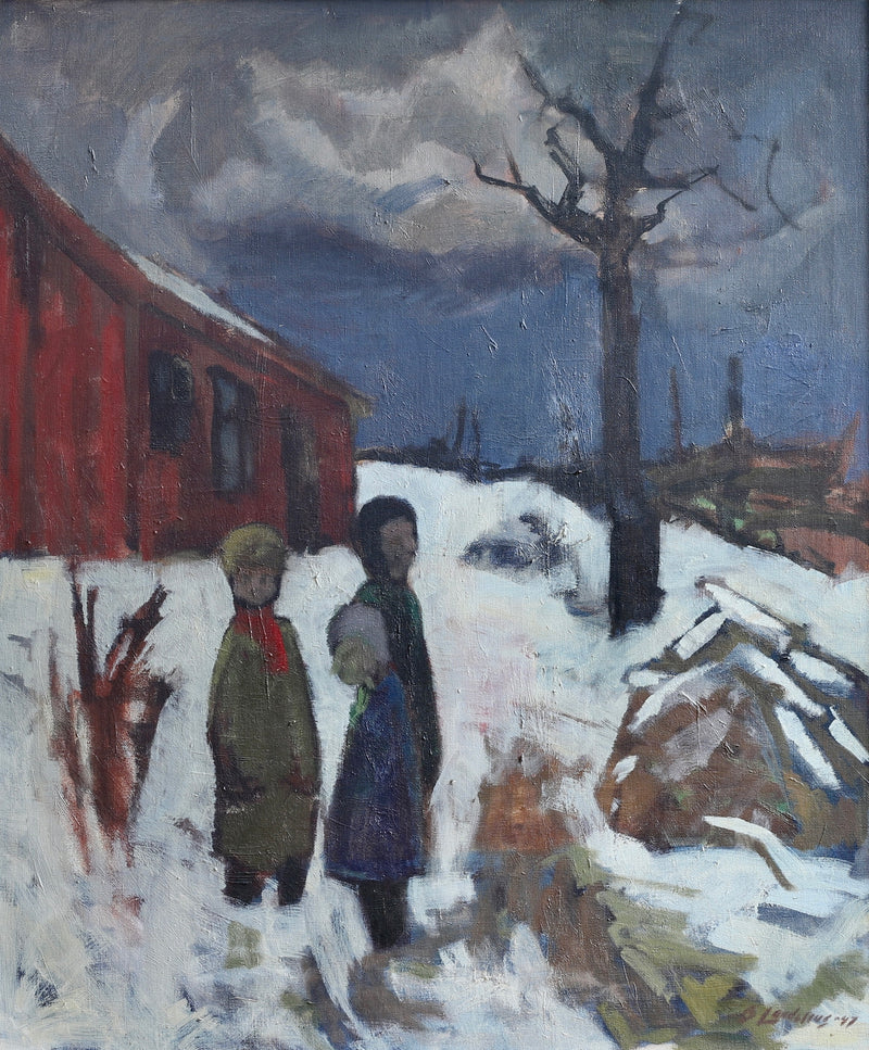 Mid Century Original Winterscape Oil Painting From Sweden