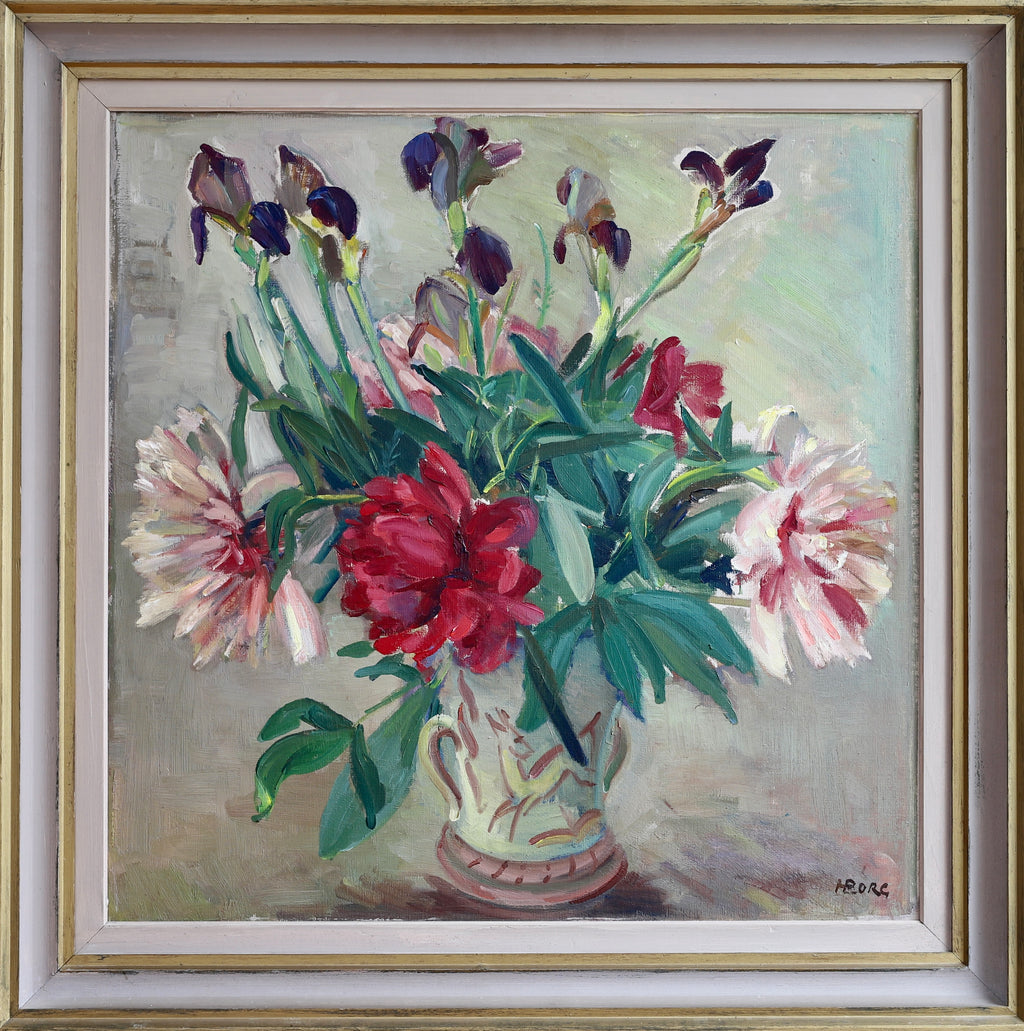 Vintage Mid Century Still Life Floral Oil Painting From Sweden