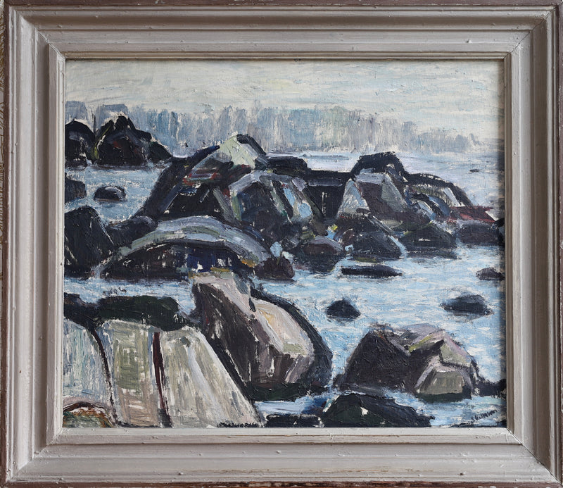 Mid Century Original Coastal Oil Painting From Sweden