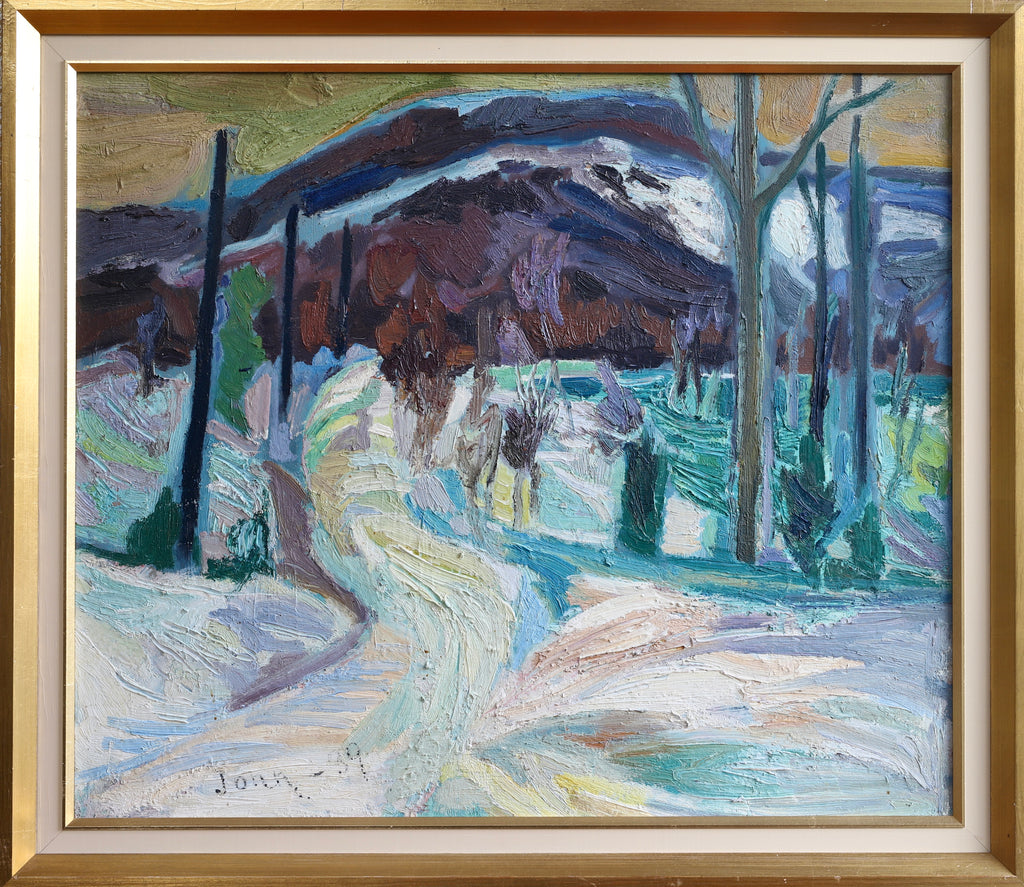 Vintage Art Original Winterscape Oil Painting From Sweden 1939