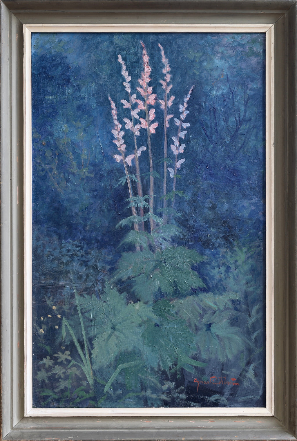 Vintage Mid Century Garden Floral Oil Painting From Sweden