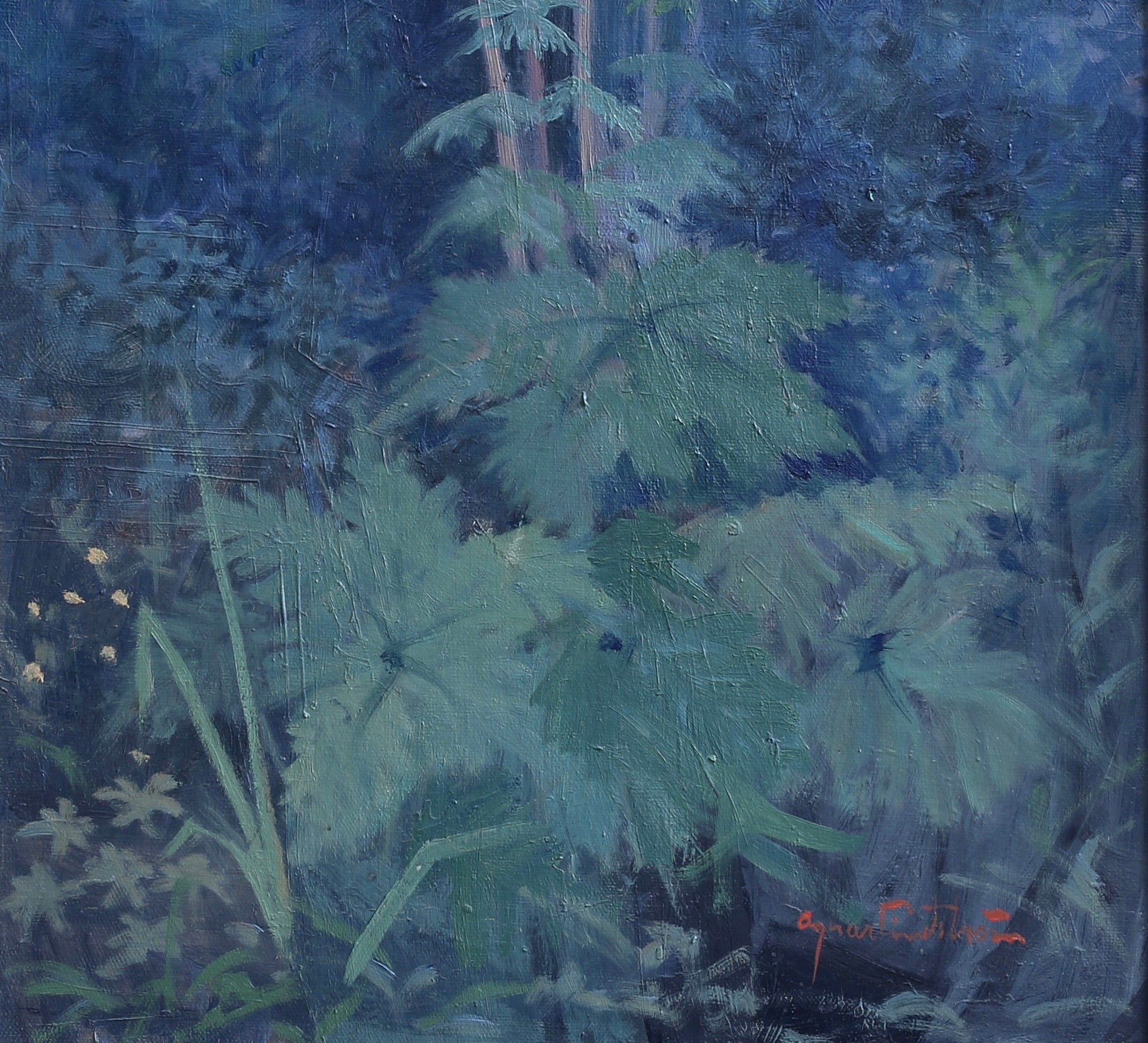 Vintage Mid Century Garden Floral Oil Painting From Sweden