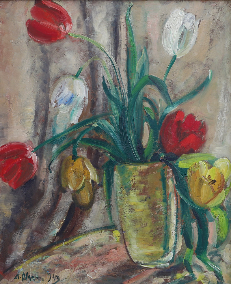 Vintage Mid Century Still Life of Tulips From Sweden