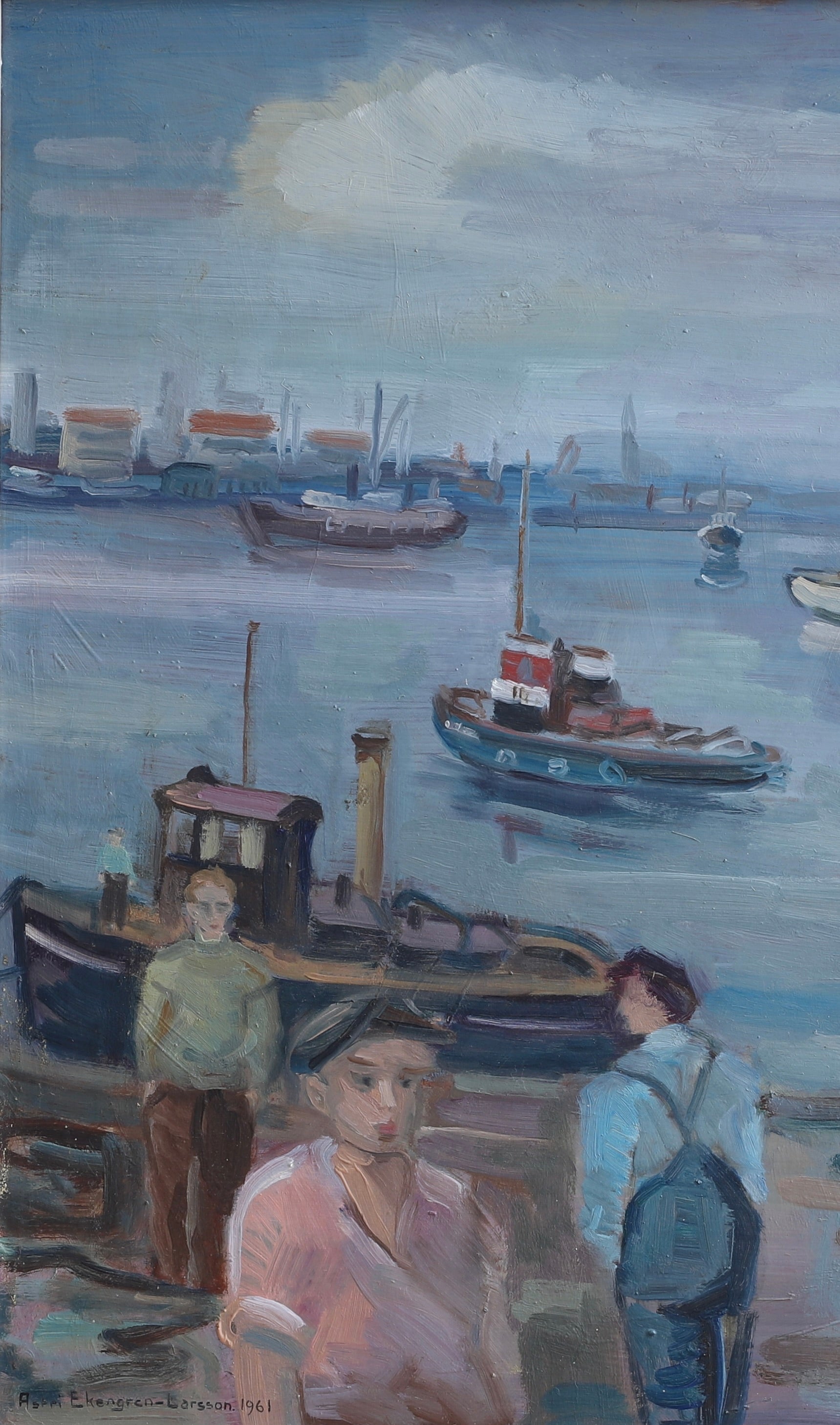 Vintage Art Room Mid Century Original Oil Painting from Sweden