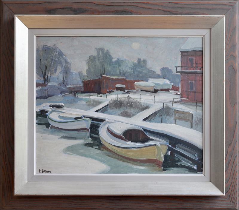 Mid Century Original Oil Painting From Sweden By Eskil Skans