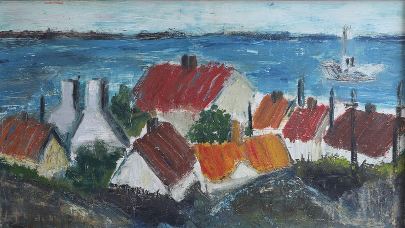 Mid Century Original Coastal Oil Painting From Sweden