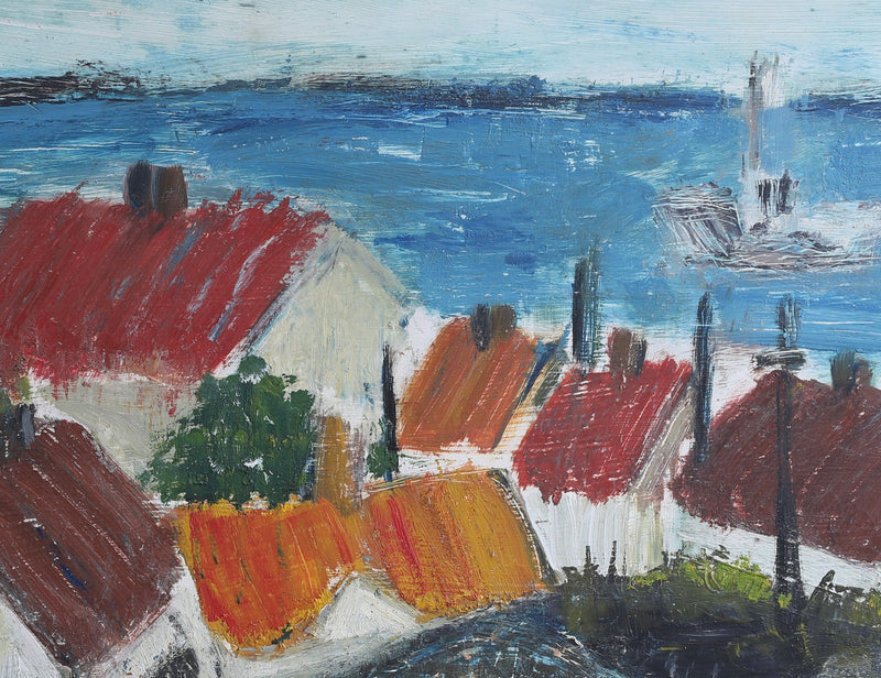 Mid Century Original Coastal Oil Painting From Sweden