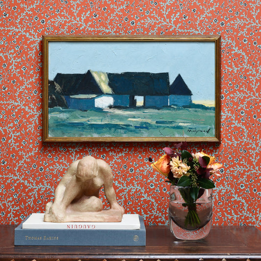 Original Vintage Mid Century Farmhouse Oil Painting Sweden