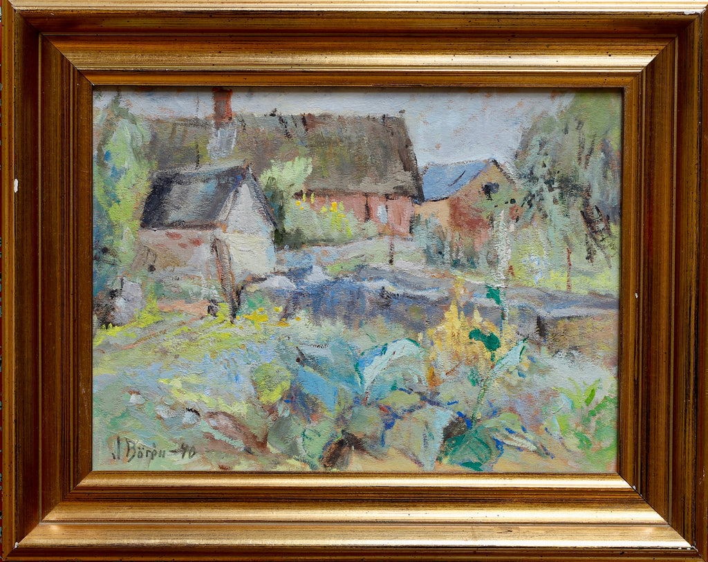 Vintage Farmhouse Oil Painting From Sweden by J Bören