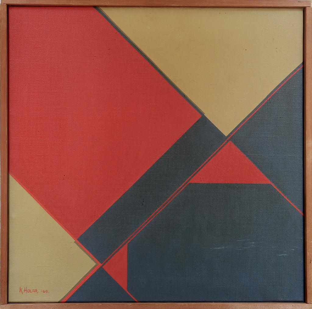 Mid Century Abstract Oil Painting from Sweden 1969