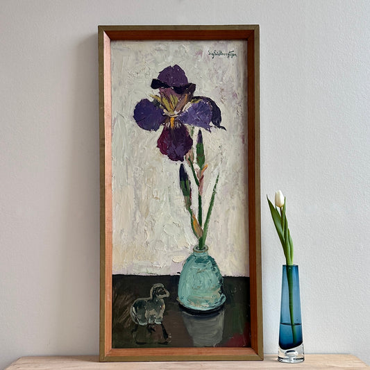 Mid Century Vintage Original Floral Oil Painting From Sweden