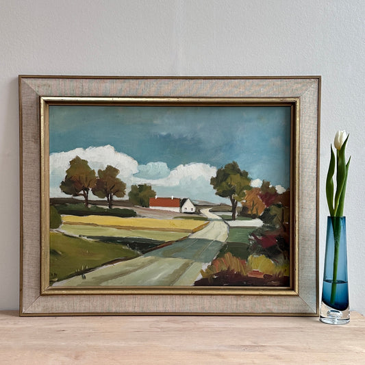 Colorful Vintage Original Farmhouse Oil Painting From Sweden