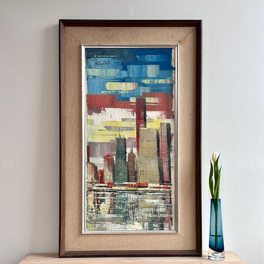 Vintage Mid Century Cityscape Painting From Sweden