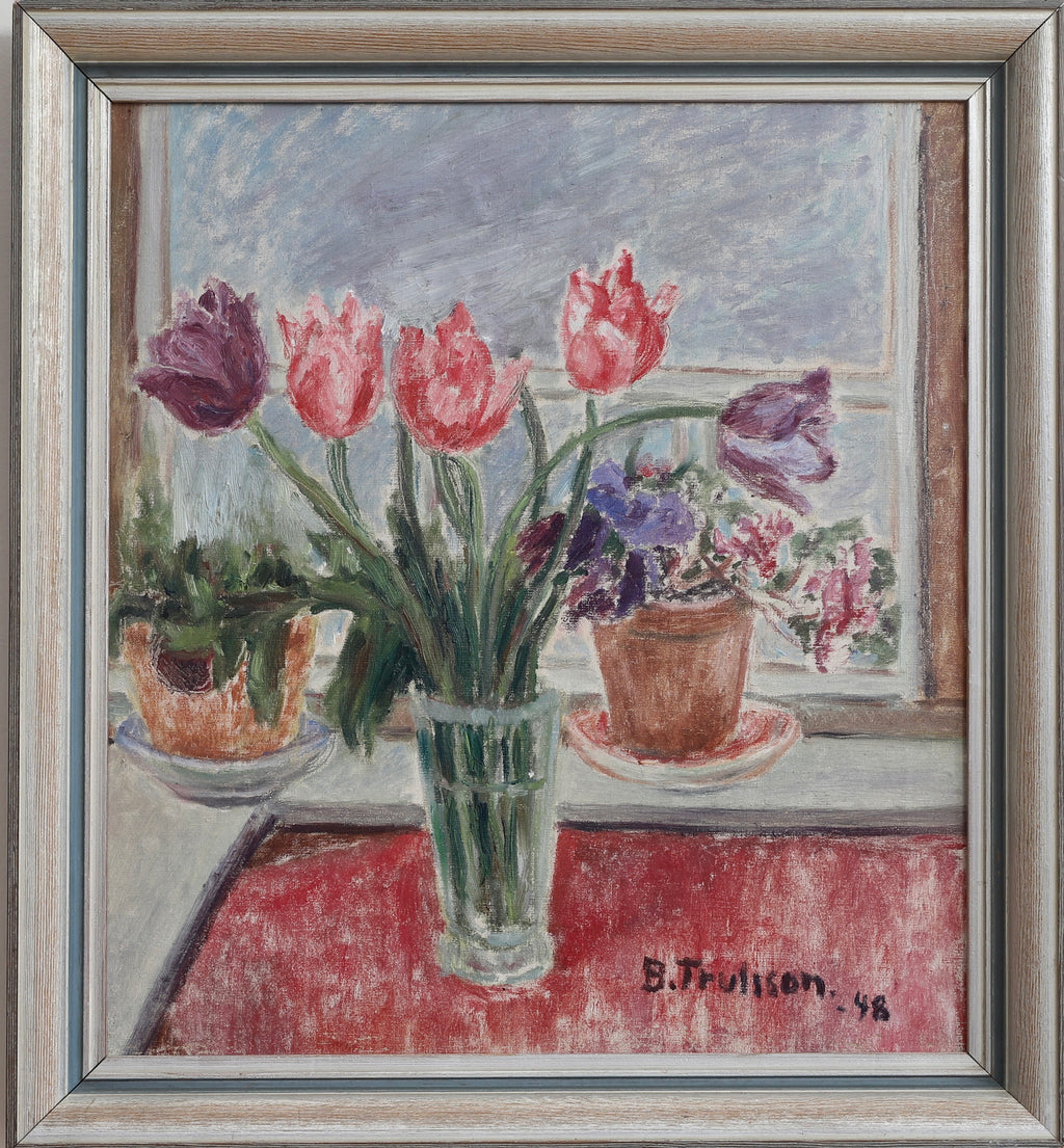 Vintage Art Room Original Still Life Oil Painting From Sweden 1948