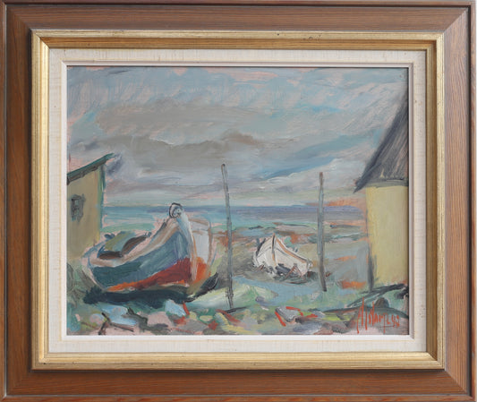 Mid Century Original Coastal Oil Painting From Sweden
