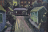 Vintage Mid Century Cityscape Oil Painting From Sweden