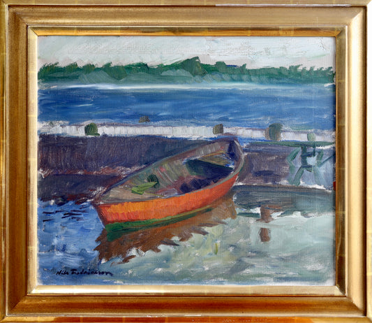 Vintage Mid Century Coastal Oil Painting From Sweden