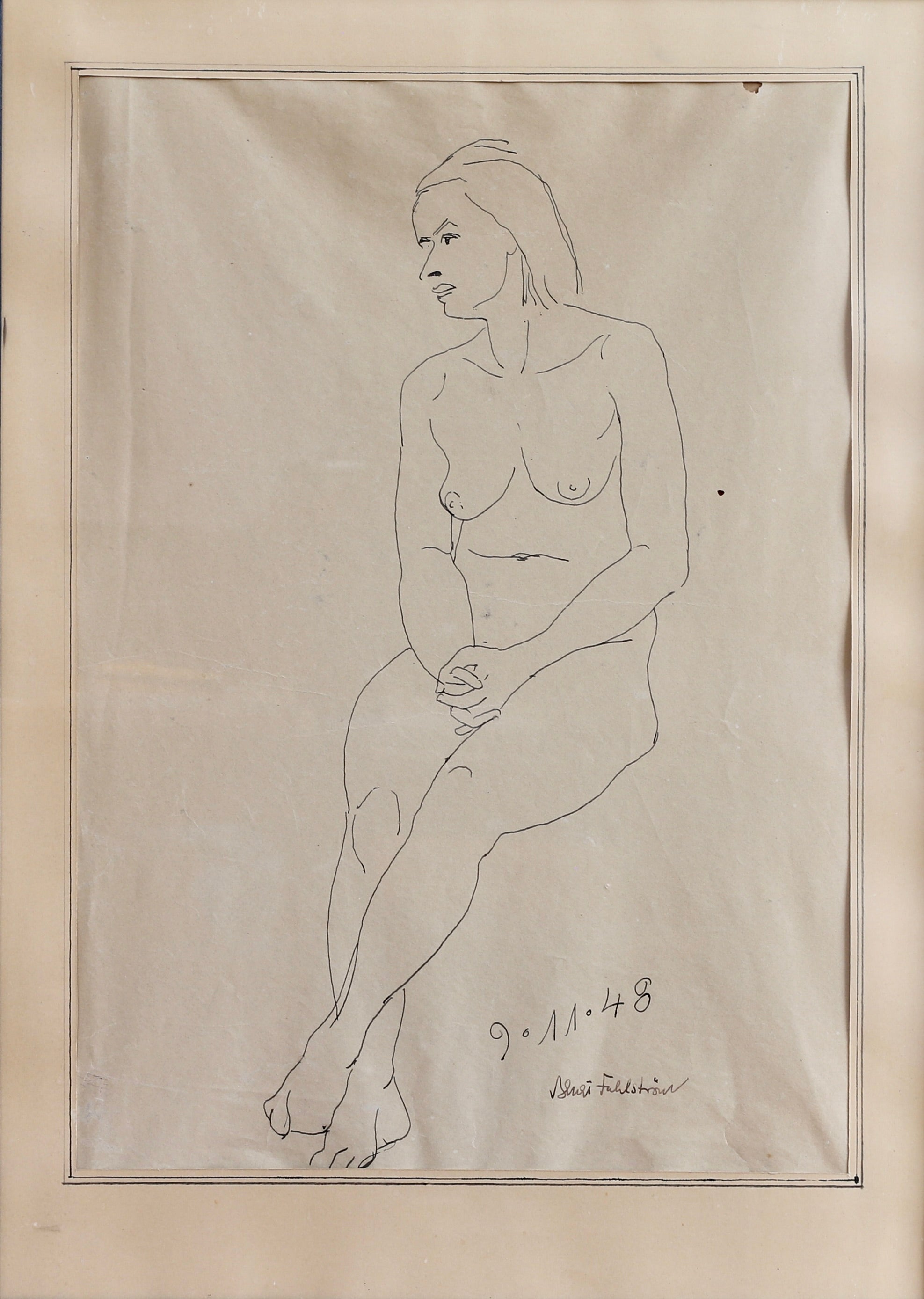 Original Mid Century Figure Drawing From Sweden 1948
