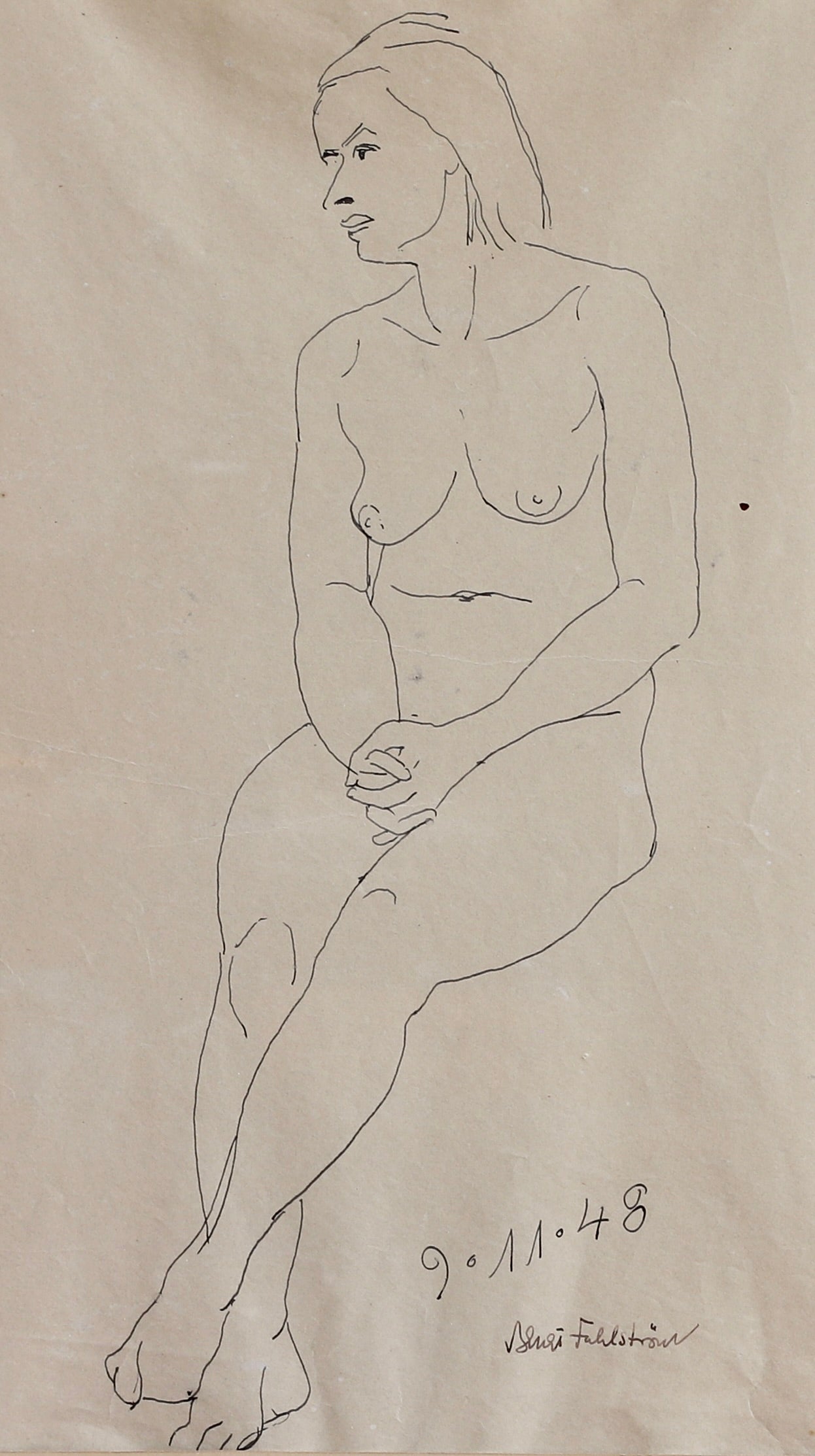 Original Mid Century Figure Drawing From Sweden 1948