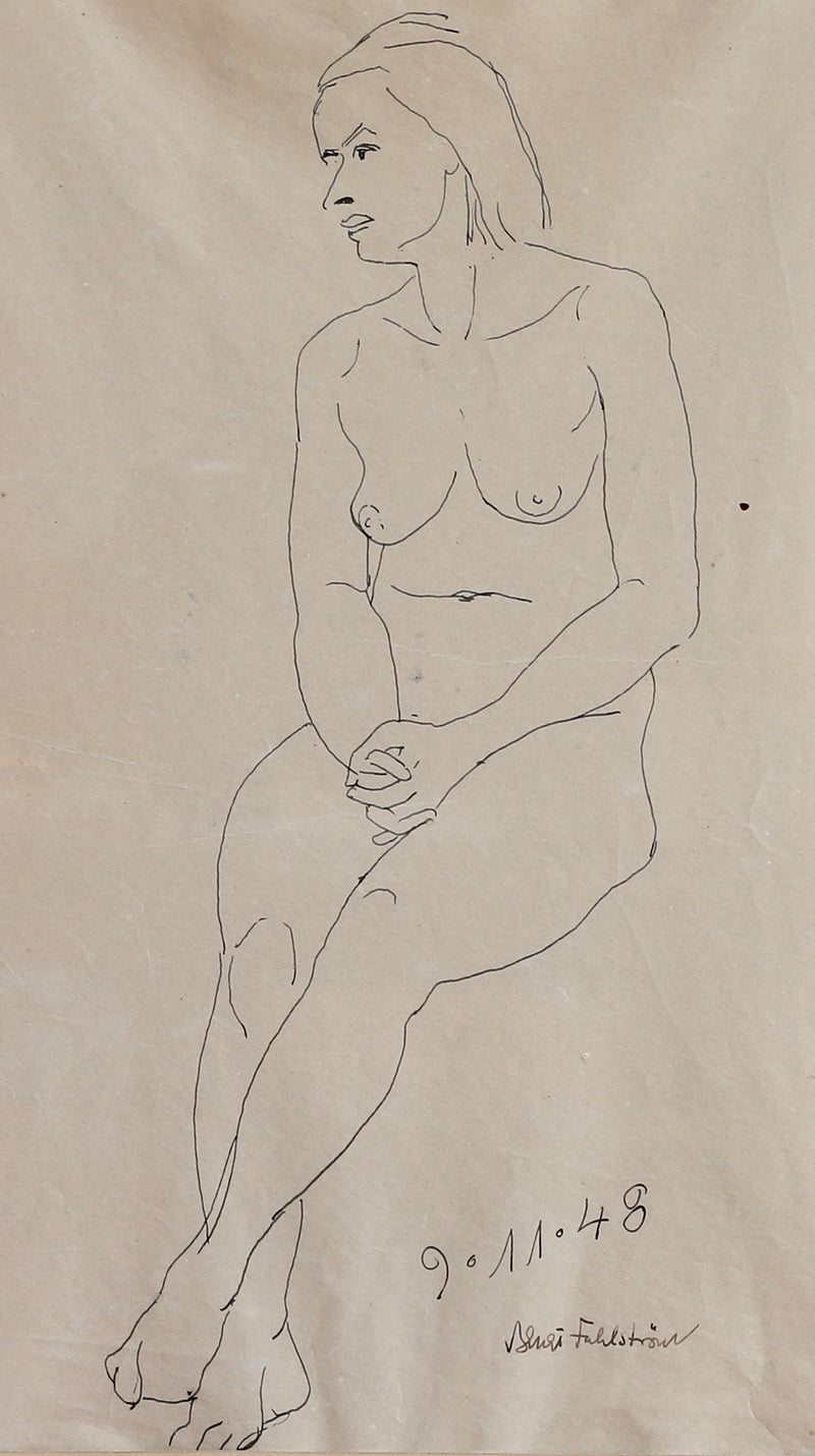 Original Mid Century Figure Drawing From Sweden 1948