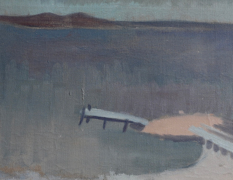 Vintage Art Mid Century Coastal Oil Painting from Sweden 1957